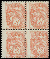 ** VARIETES - 109   Blanc,  3c. Orange, PIQUAGE à CHEVAL, BLOC De 4, Un Ex. *, TB - Unused Stamps