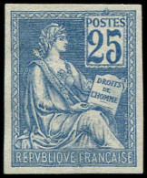 (*) VARIETES - 114d  Mouchon, 25c. Bleu, NON DENTELE, TB - Ongebruikt