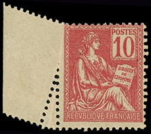 ** VARIETES - 116   Mouchon, 10c. Rouge, Bdf, Variété De PIQUAGE, Ch. Sur Le Bord, TB - Unused Stamps