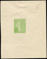 VARIETES - Semeuse Lignée, Epreuve En Vert-jaune Avec Cartouche Sans Faciale, N°15, TB - 1903-60 Semeuse A Righe