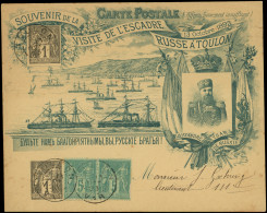 Let ENTIERS POSTAUX - Sage, 1c. Noir, CP Commémo TSC N°A1a, Escadre Russe à Toulon, Carton Chamois, Dessin Vert Foncé, A - Andere & Zonder Classificatie