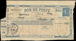 Let ENTIERS POSTAUX - Semeuse Lignée, Bon De Poste Bleu Foncé N°K1, Obl. ASNIERES 13/3/06, TB - 1903-60 Semeuse Lignée