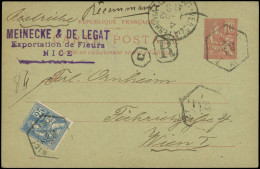 Let LETTRES DU XXe SIECLE - N°118 S. CP Entier Rec. 10c. Mouchon Obl. Càd Hexag. NICE-C 2/1/02, Pour L'AUTRICHE, TB - Brieven En Documenten