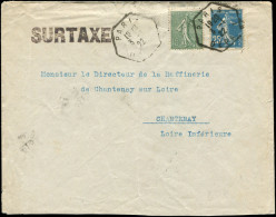 Let LETTRES DU XXe SIECLE - N°130 Et 140 Obl. Càd Hexag. PARIS/DEPART 3/1/22 S. Env. LEX (+15c.), Griffe SURTAXE, TB - 1903-60 Semeuse Lignée