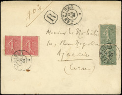 Let LETTRES DU XXe SIECLE - N°130 PAIRE Et 129 PAIRE Obl. Càd ZANZIBAR 31/7/04 Sur Env. Rec., Arr. AJACCIO 29/8, Dernier - 1903-60 Säerin, Untergrund Schraffiert