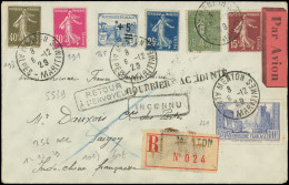 Let LETTRES DU XXe SIECLE - N°130, 140, 165, 189, 191, 193 Et 261 Obl. MENTON 6/12/29 S. Env. Rec. Par Avion, Griffe COU - 1903-60 Säerin, Untergrund Schraffiert