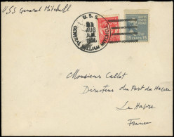 Let LETTRES DU XXe SIECLE - FM 12 Et Etats-Unis N°385 Obl. Méc. U.S.S./GENERAL WILLIAM MITCHELL 31/8/51 S. Env. Pour LE  - Military Postage Stamps