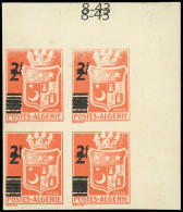 ** ALGERIE 197c : 2f. Sur 5f. Orange, DOUBLE Surcharge, BLOC De 4 Cdf Daté 8-43, Légères Froissures De Gomme, R Et TB. B - Altri & Non Classificati