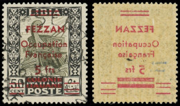 FEZZAN 7 : 5f. Sur 50c. Noir Et Olive, Surcharge RECTO-VERSO, Obl. Avec Gomme, TB - Andere & Zonder Classificatie