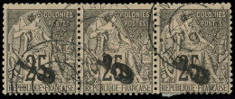 MADAGASCAR 7c : 5 S. 25c. Noir S. Rose, BANDE De 3 Surch. OBLIQUE Dont Un T. 5 CASSE, Obl., TB. Br - Autres & Non Classés