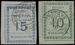 MADAGASCAR 9 Et 10 : 10c. Noir Sur Vert-bleu Et 15c. Bleu Sur Gris, Obl., TB - Sonstige & Ohne Zuordnung