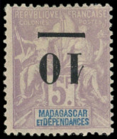 * MADAGASCAR 49a : 10 Sur 5f. Violet, Surch. RENVERSEE, TB - Autres & Non Classés