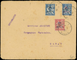 Let MAROC 32a : 25 Sur 25c. Bleu Surch. Noire, N°41 Et 44c "s" Renversé, Tous Obl. RABAT-RP 10/3/21 S. Env. Rec. Locale, - Other & Unclassified