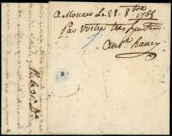 Let MONACO MP Manuscrite "Marseille" Sur LAC Du 28/10/1765 Pour San Remo Par Monaco, Au Verso Mention "à Monaco Le 28/10 - Postmarks