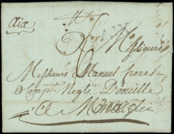 Let MONACO MP "aix" S. LAC De 1786 Pour Monaco, Marque D'achemineur Au Verso, TB - Storia Postale