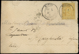 Let MONACO France N°92 Obl. Càd MONACO 5/8/(83) (frappe Moyenne) Sur Env., Arr. MARGHERITA 6/8, TB - ...-1885 Prephilately