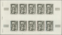 ** MONACO 876A : Albert Durer, NON EMIS, FEUILLE De 10 ESSAIS De Couleur Non Dentelés, 8 T. Légende Noire, 2 T. Légende  - Ungebraucht