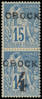 * OBOCK 24d : 4 Sur 15c. Bleu Tenant à SANS Le 4, PAIRE Consolidée, TB. C - Andere & Zonder Classificatie