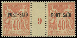 * PORT-SAID 13 : 40c. Rouge-orange, PAIRE Mill.9, TB - Autres & Non Classés