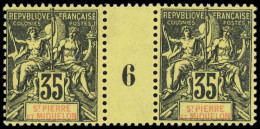 ** SAINT PIERRE ET MIQUELON 76 : 35c. Noir Sur Jaune, PAIRE Mill.6, Gomme Coloniale, TB - Unused Stamps