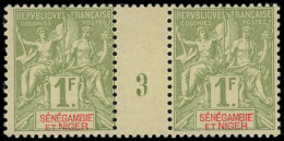 * SENEGAMBIE ET NIGER 13 : 1f. Olive, PAIRE Mill.3, Un Ex. ** Bien Centré, TTB - Unused Stamps