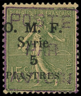 * SYRIE PA 2 : 5pi. Sur 15c. Vert-olive, 2° Tirage, Infime Ch., TB. J - 1903-60 Semeuse A Righe