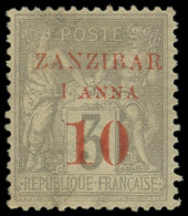 (*) ZANZIBAR 13 : 1a. Et 10 Sur 3c. Gris, T I, TB - Unused Stamps