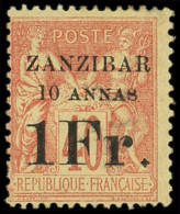 * ZANZIBAR 16 : 10a. Et 1Fr. Sur 40c. Rouge-orange, TB. Br - Nuevos