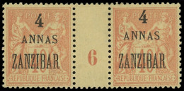 * ZANZIBAR 26 : 4a. S. 40c. Rouge-orange, PAIRE Mill.6, TB - Sonstige & Ohne Zuordnung