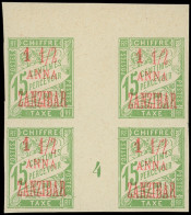 (*) ZANZIBAR Taxe 3a : 1 1/2a. Sur 15c. Vert-jaune, BLOC De 4 Mill.4, Tirage 3, NON DENTELE, RRR, TB - Andere & Zonder Classificatie