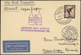 Let EMPIRE PA 32 : 1m. Obl. LUBECK 14/5/31 S. Carte, Cachet Zeppelin OSTSEEJAHR-RUNDFAHRT 1931, Arr. COPENHAGUE 14/5, TB - Posta Aerea & Zeppelin