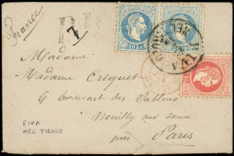 Let AUTRICHE 35 Et 36 : 5k. Rouge Et 10k. Bleu PAIRE, Obl. RIVA/NEL TIROLO S. Env. De Juin 1874, TB - Altri & Non Classificati