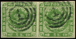 DANEMARK 9 : 8s. Vert, PAIRE Obl. Cercles 1, TB - Altri & Non Classificati