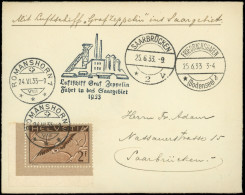 Let SUISSE PA 15a : 2f. Cdf Obl. ROMANSHORN 24/6/33 S. Env., Cachet Zeppelin Fahrt In Das Saargebiet 1933, Arr. SAARBRUC - Other Documents