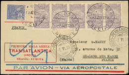 Let BRESIL PA 20 : 500r. Violet BANDE De 5 Et Poste N°205 500r. Outremer Obl. AERO POSTAL/RECIFE 7/6/30 S. Env. 1er Vol  - Altri