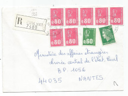 BEQUET 80CX+60C+30C CHEFFER LETTRE REC CUNLHAT 1976 PUY DE DOME - 1971-1976 Marianne Of Béquet