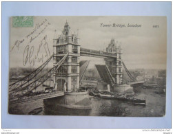 London Tower Bridge Used 1909  Valentine's Post Card - River Thames