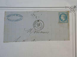 DF14  FRANCE LETTRE INCOMPLET  1868 PETIT BUREAU BARENTIN  + N°29 + AFF.  INTERESSANT+ ++++ - 1849-1876: Periodo Clásico