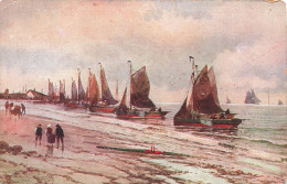 ARTS - Peintures Et Tableaux - Des Bateaux De Pêche Au Bord De  La Plage - Carte Postale Ancienne - Paintings