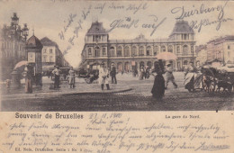 BRUXELLES - BELGIQUE - CPA ANIMEE DE 1900 - LA GARE DU NORD EN COULEURS.... - Ferrovie, Stazioni