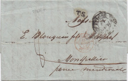 34882# LETTRE Obl TRIEST 1851 TRIESTE Pour MONTPELLIER HERAULT TS TRANSIT SARDE SARD 2 ANTIBES VENEZIA MILANO - Entry Postmarks