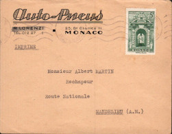 MONACO SEUL SUR LETTRE A EN TETE POUR LA FRANCE 1948 - Storia Postale