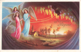 FÊTES ET VOEUX - Joyeuses Pâques - Anges - Eglise  - Carte Postale Ancienne - Pâques