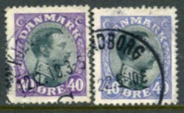 DENMARK 1918 King Christian X Definitive 40 Øre Both Shades Used.  Michel 104a-b - Oblitérés