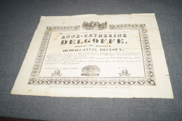 Grand Faire-part De Décès,Delgoffe Anne Catherine,Verviers,décédée à 36 Ans En 1843, 27 Cm./21 Cm. - Décès