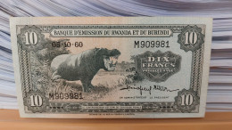 RWANDA-BURUNDI 10 FRANCS 1960 XF+ P2a ***RARE*** - Ruanda-Burundi