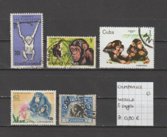 (TJ) Zoogdieren - Chimpansee - Wereld 5 Zegels (gest./obl./used) - Chimpancés