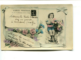 CP - TIMBRE - Représentation Enfant Au Bouquet Et Carte Postale Avec 10c Semeuse - Timbres (représentations)