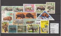 (TJ) Zoogdieren - Neushoorn & Bizon - Europa & Wereld 16 Zegels (gest./obl./used) - Rinocerontes