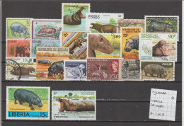 (TJ) Zoogdieren - Nijlpaard - Wereld 20 Zegels (gest./obl./used) - Rhinocéros